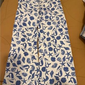 Blue and White Seashell Print Pants